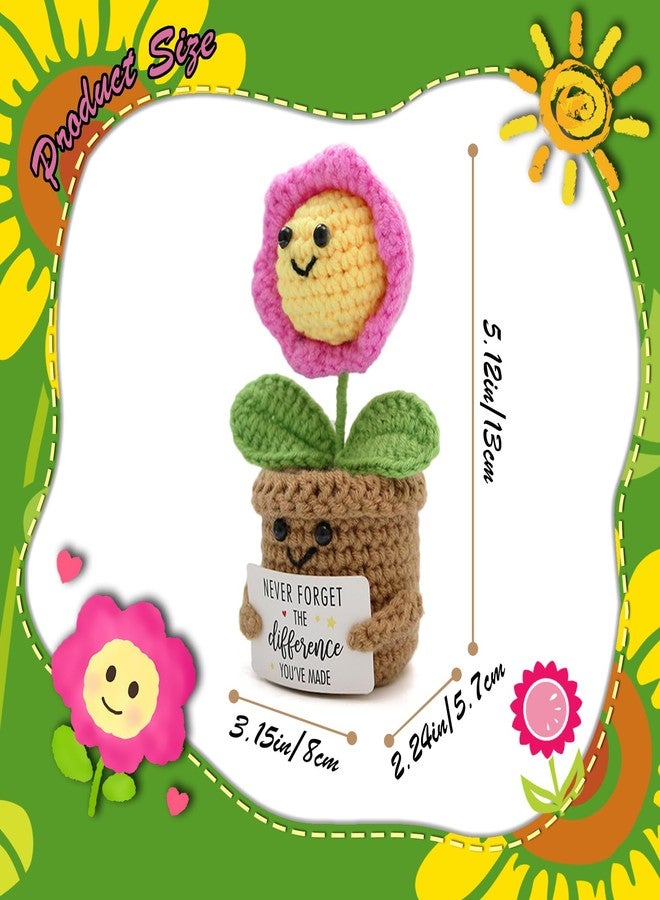 Yonuni Handmade Positive Crochet Pink Sunflower Gifts with Inspirational Card - Emotional Support Crochet Plants Birthday Anniversaries Christmas Office Gifts for Women Friend Coworker - Image 2
